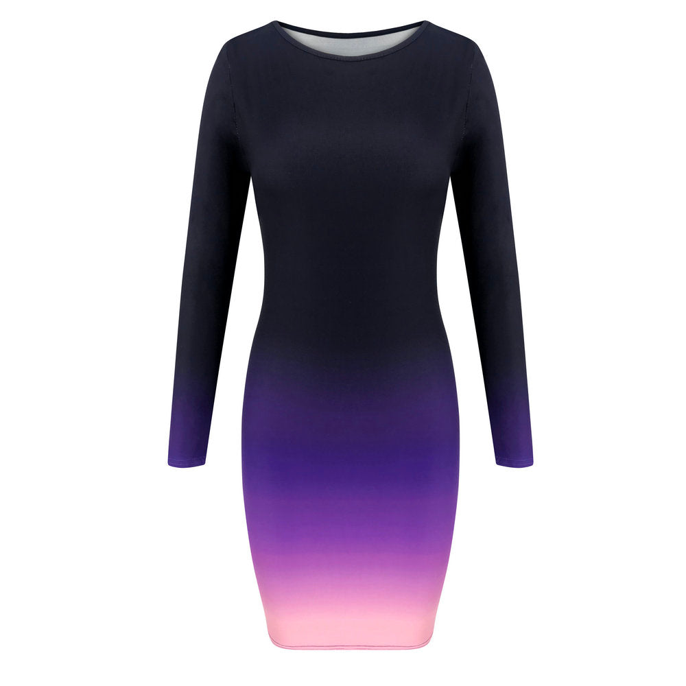 New Long Sleeve Bodycon Plain Dress - Tunic Gradient