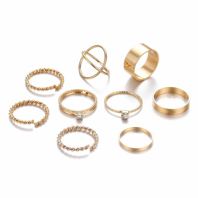 Round Hollow Geometric Rings Set For Women