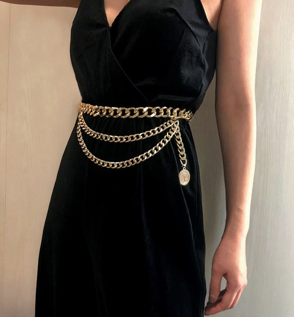 Retro Chain Belts For Women Waistbands All-Match Multilayer Long Tassel