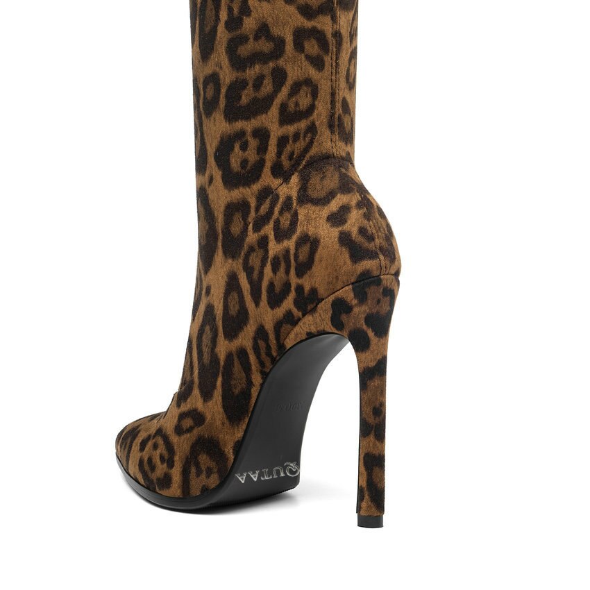 Leopard Sexy High Heel Pointed Toe Over The Knee Boots Women Shoes Size 34-43