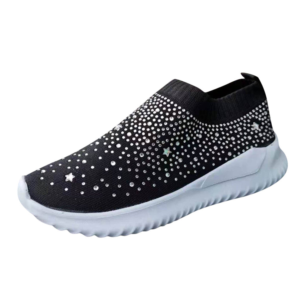 Women's Ladies Ankle Shoes Flat Loafers Crystal Fashion Bling Sneakers Casual