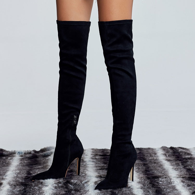 Over the Knee Boots Snake grain High Boots Pointed Toe Zipper Thin High Heels Boots