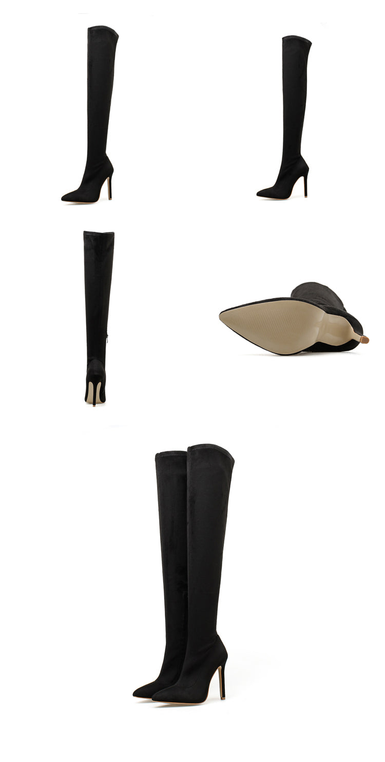 Over the Knee Boots Snake grain High Boots Pointed Toe Zipper Thin High Heels Boots