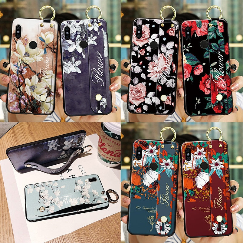 Wrist Strap Phone Holder Vintage Flower Case