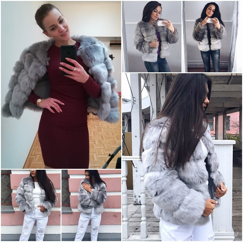 Vintage fluffy faux fur coat women