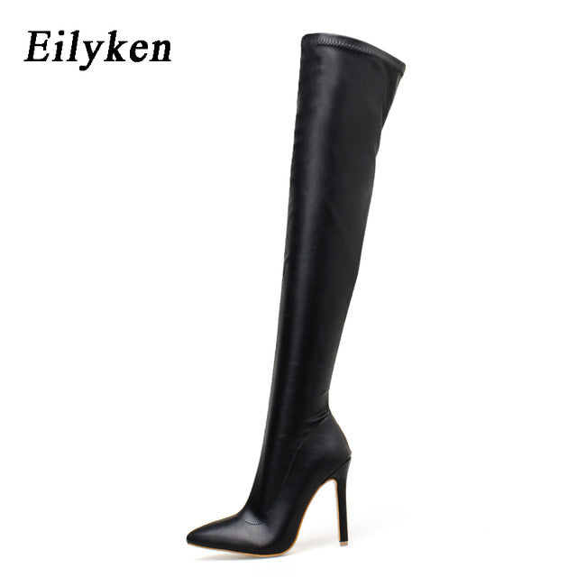 Over the Knee Boots Snake grain High Boots Pointed Toe Zipper Thin High Heels Boots