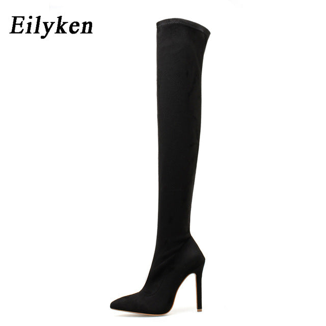 Over the Knee Boots Snake grain High Boots Pointed Toe Zipper Thin High Heels Boots