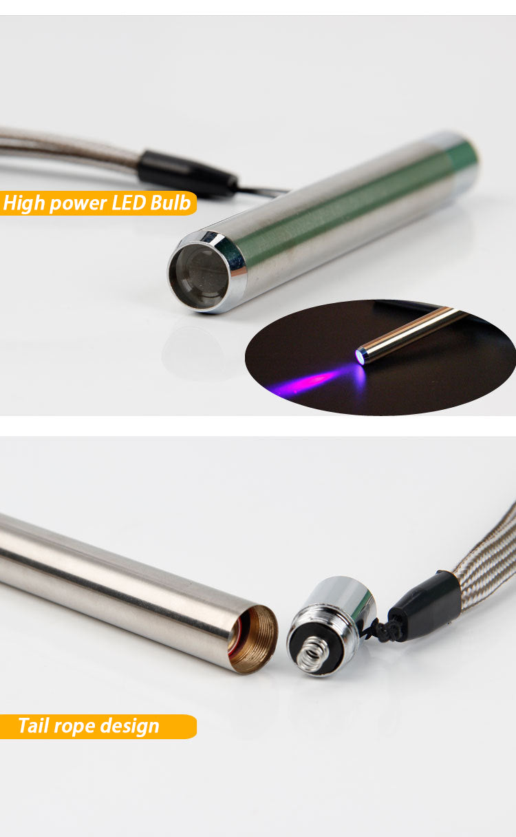 Led UV Flashlight Torch Ultra Violet Light Stainless Steel Mini Pocket