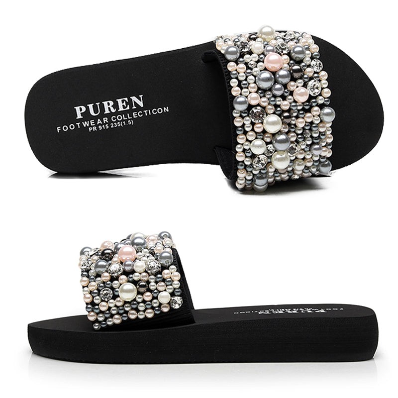 Pearls Slides Women Sandals Heel Slippers