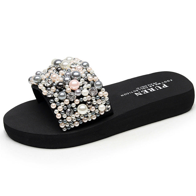 Pearls Slides Women Sandals Heel Slippers