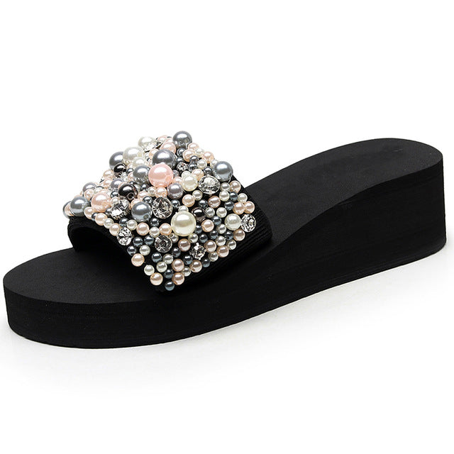 Pearls Slides Women Sandals Heel Slippers