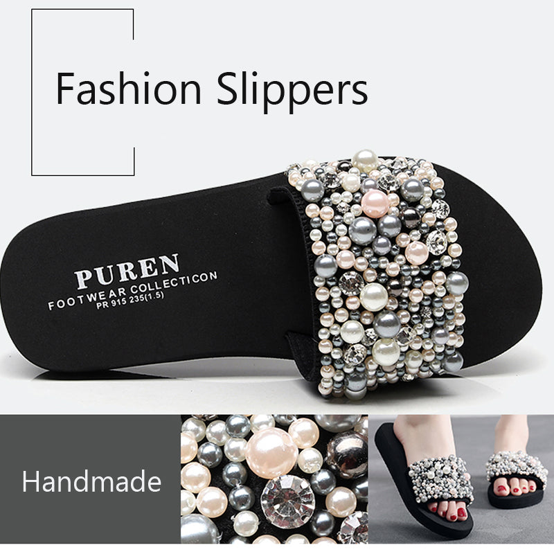 Pearls Slides Women Sandals Heel Slippers