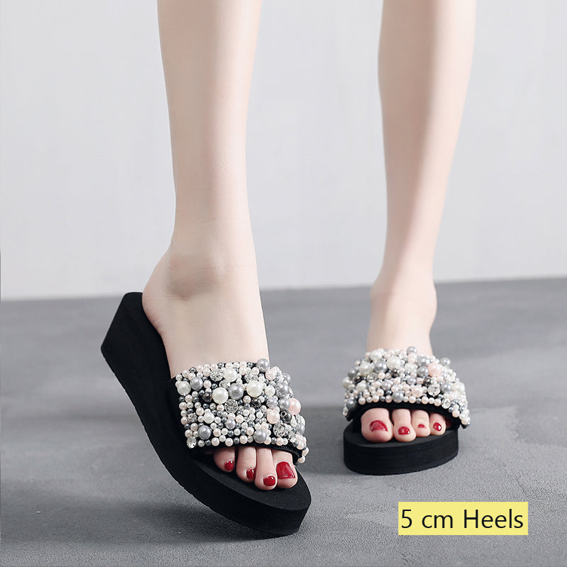 Pearls Slides Women Sandals Heel Slippers