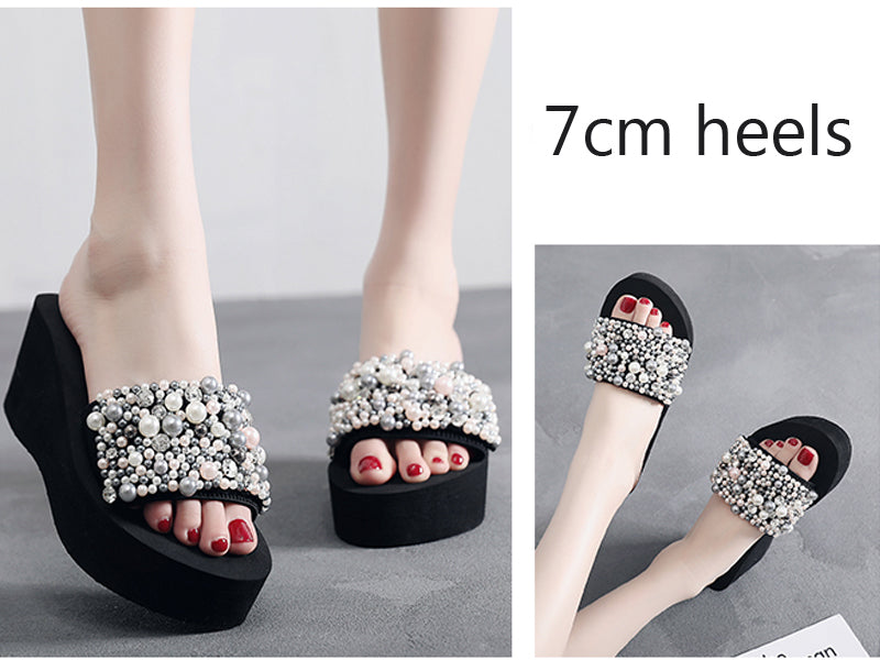 Pearls Slides Women Sandals Heel Slippers