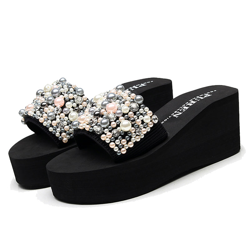 Pearls Slides Women Sandals Heel Slippers