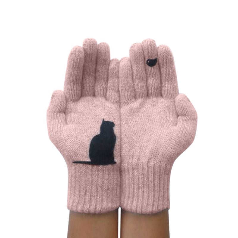 Winter Warm Cold Cashmere Gloves Cat Print