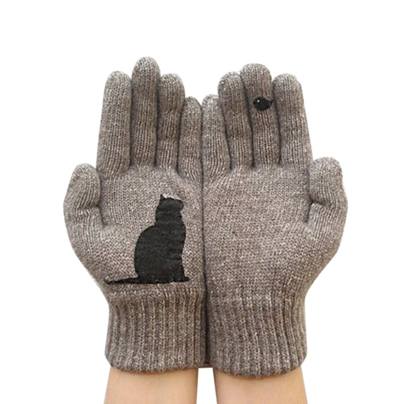 Winter Warm Cold Cashmere Gloves Cat Print