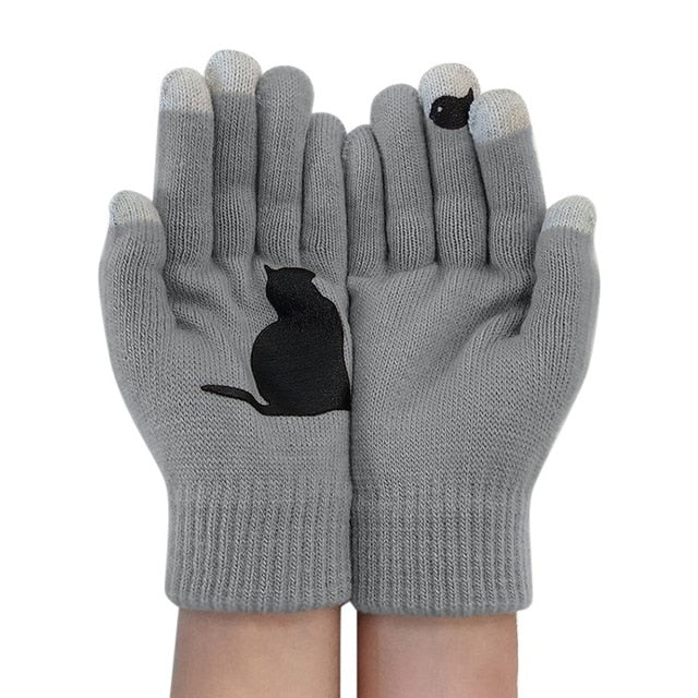 Winter Warm Cold Cashmere Gloves Cat Print