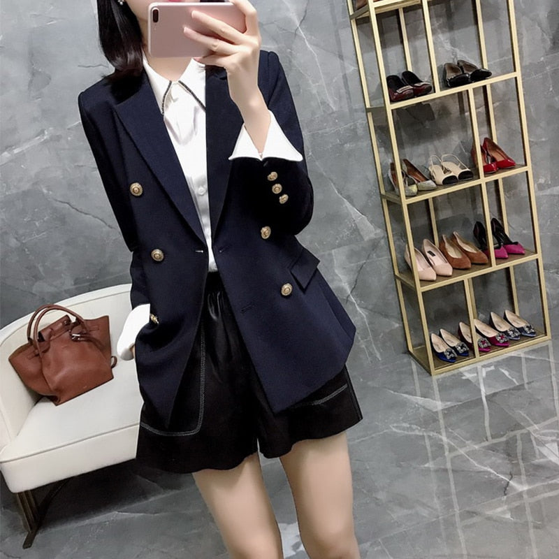 Women Double Breasted Long Blazers