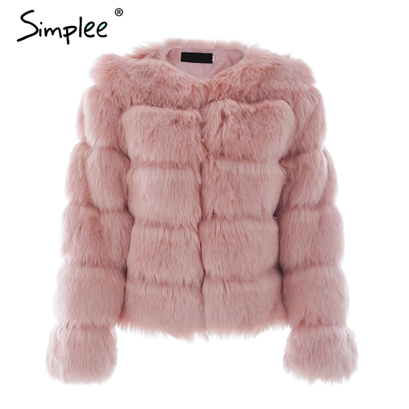 Vintage fluffy faux fur coat women