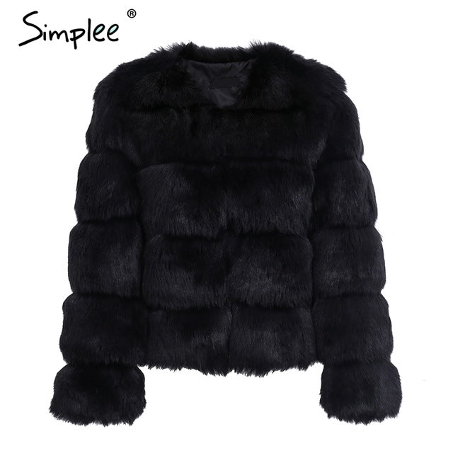 Vintage fluffy faux fur coat women