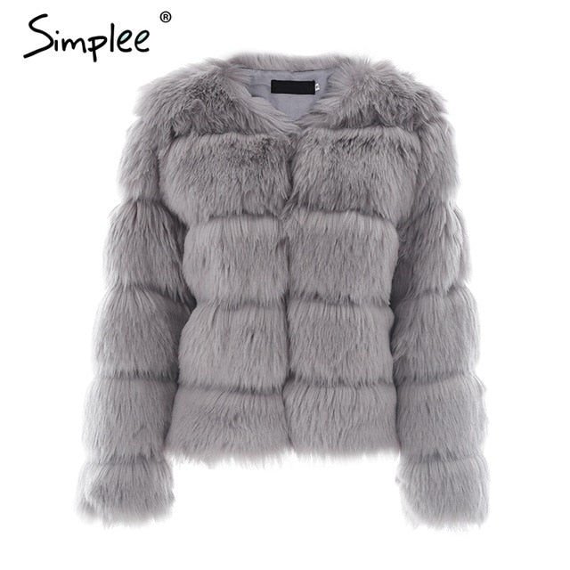 Vintage fluffy faux fur coat women