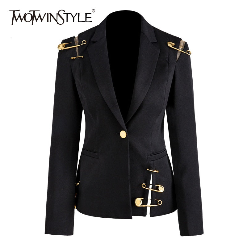 Hollow Out Patchwork Lace Up Women's Blazer