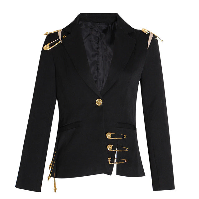 Hollow Out Patchwork Lace Up Women's Blazer