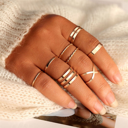 Round Hollow Geometric Rings Set For Women