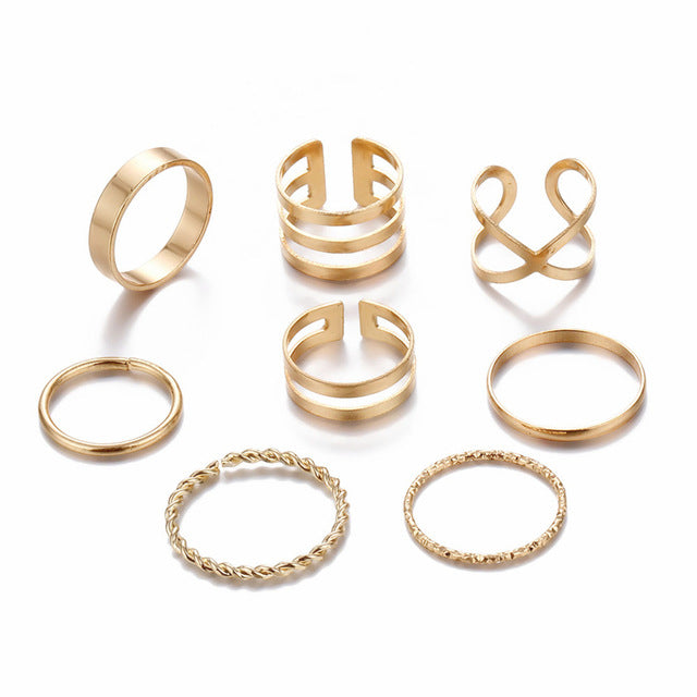 Round Hollow Geometric Rings Set For Women