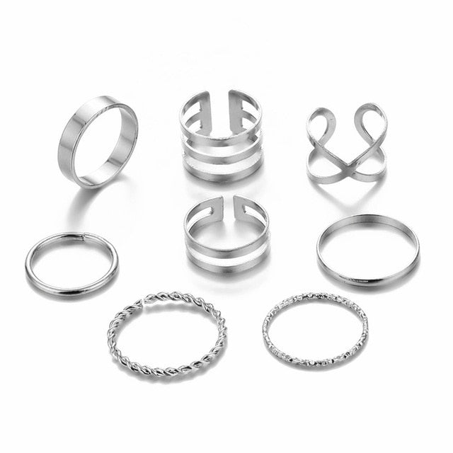 Round Hollow Geometric Rings Set For Women