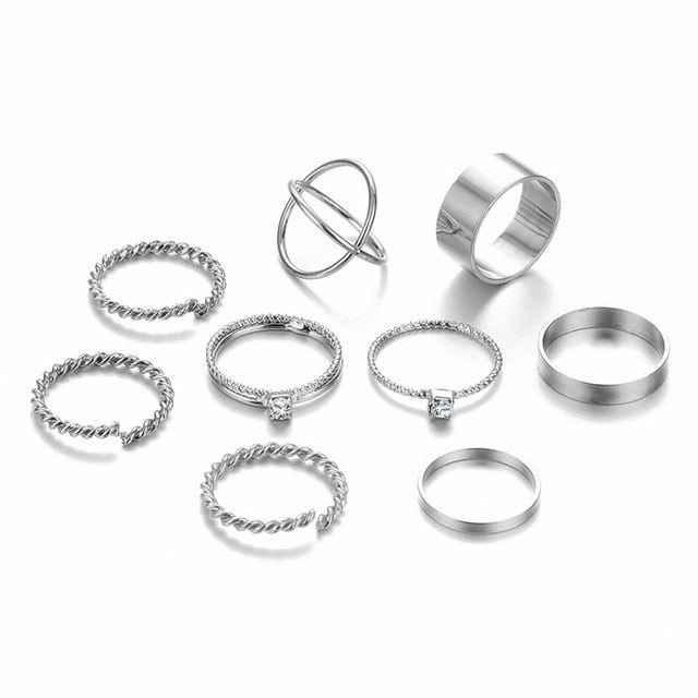 Round Hollow Geometric Rings Set For Women