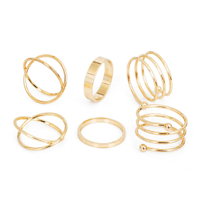Round Hollow Geometric Rings Set For Women
