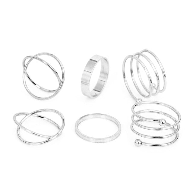 Round Hollow Geometric Rings Set For Women