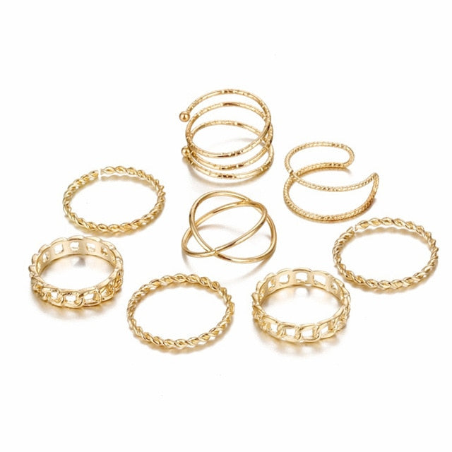 Round Hollow Geometric Rings Set For Women