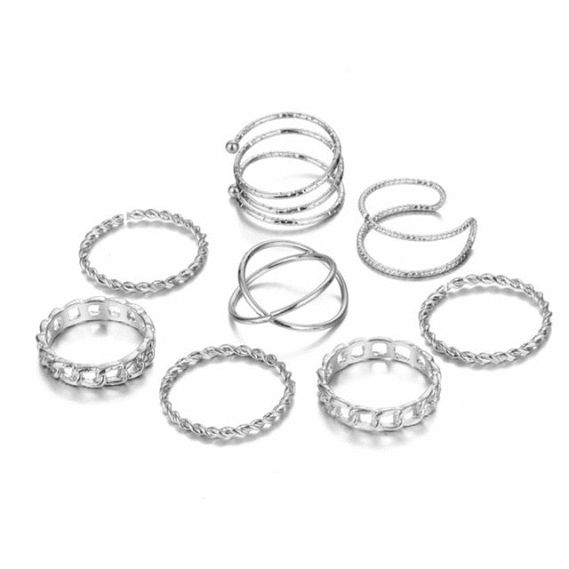 Round Hollow Geometric Rings Set For Women