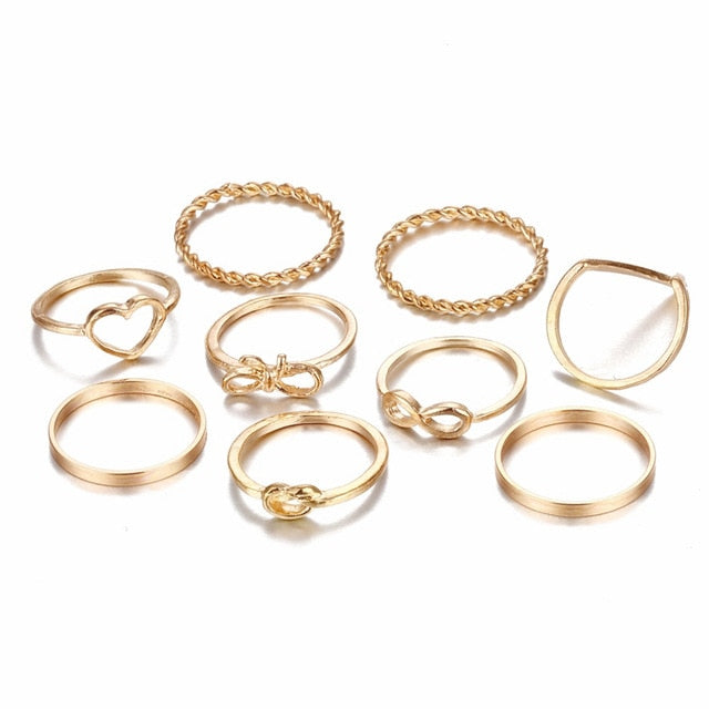 Round Hollow Geometric Rings Set For Women