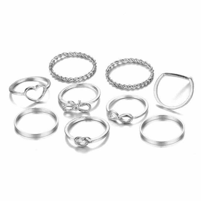 Round Hollow Geometric Rings Set For Women