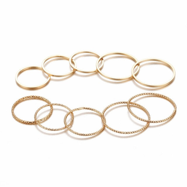 Round Hollow Geometric Rings Set For Women