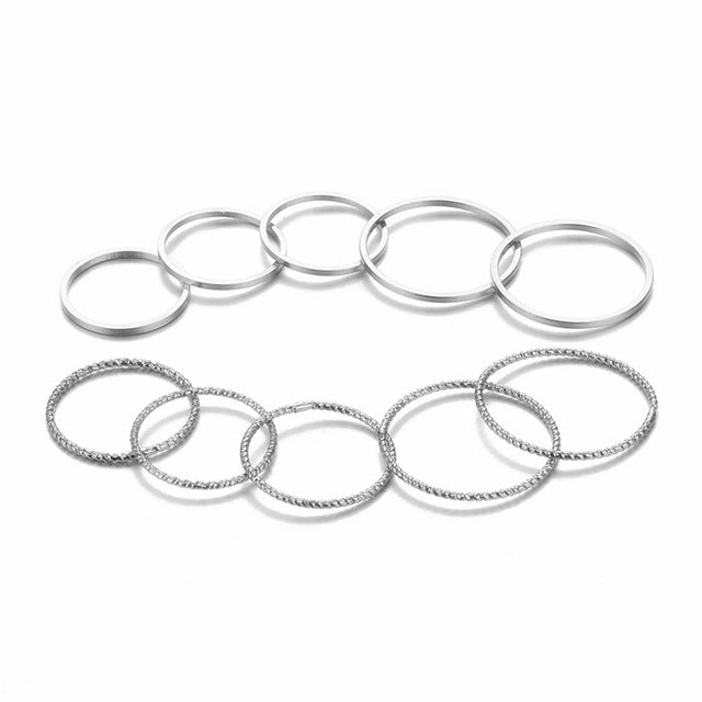 Round Hollow Geometric Rings Set For Women