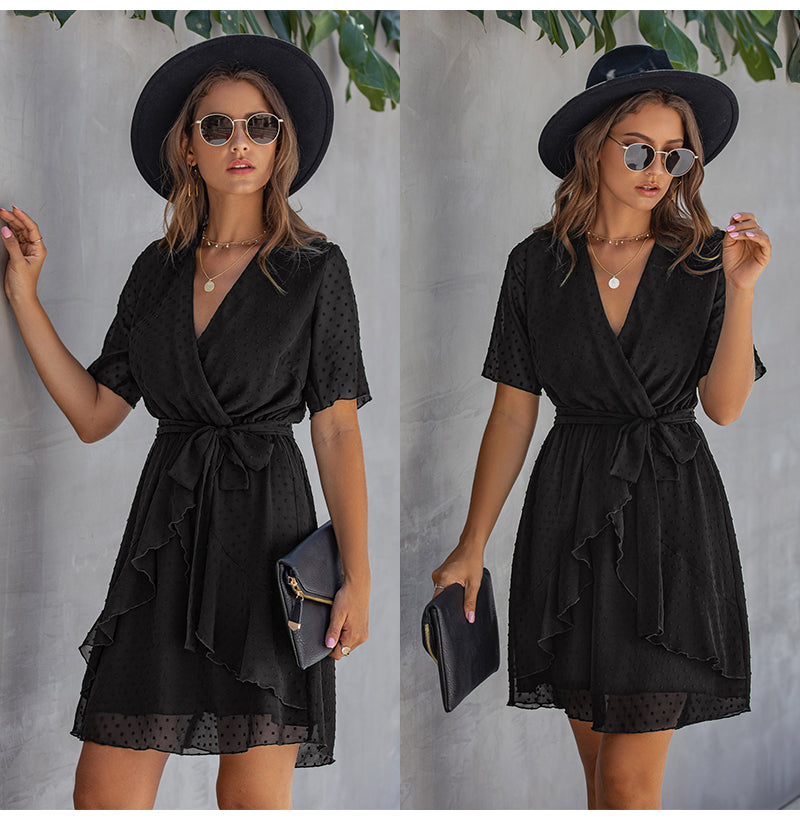 Women Dress Casual Ruffle Bow Lacing-Up