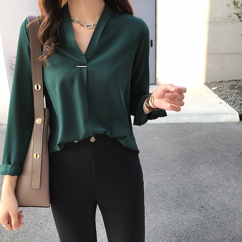 women chiffon blouse shirt long sleeve