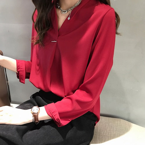 women chiffon blouse shirt long sleeve