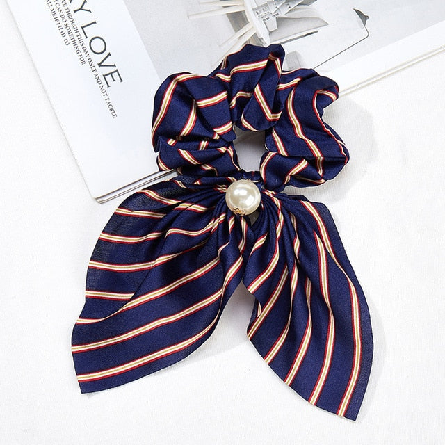 Bowknot Silk Hair Scrunchies with Pearl