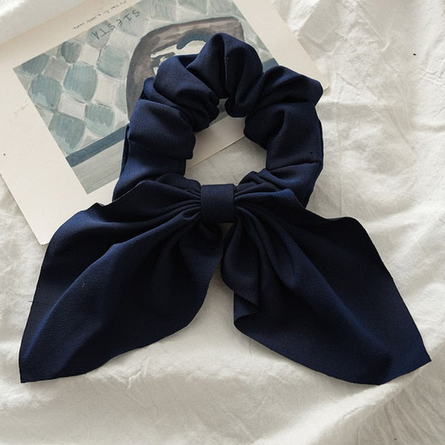 Bowknot Silk Hair Scrunchies with Pearl