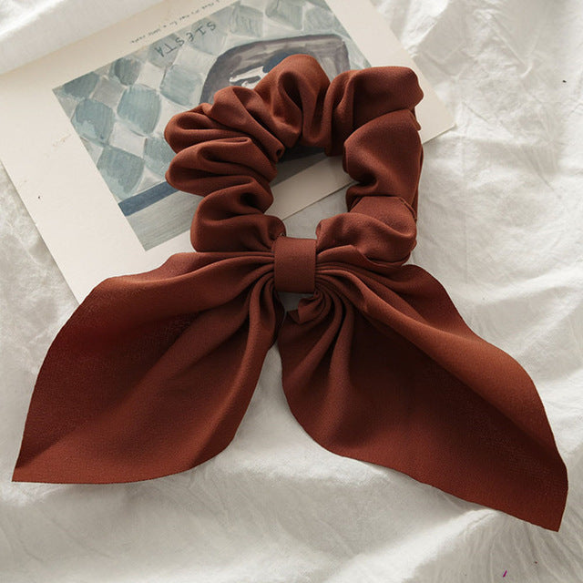 Bowknot Silk Hair Scrunchies with Pearl