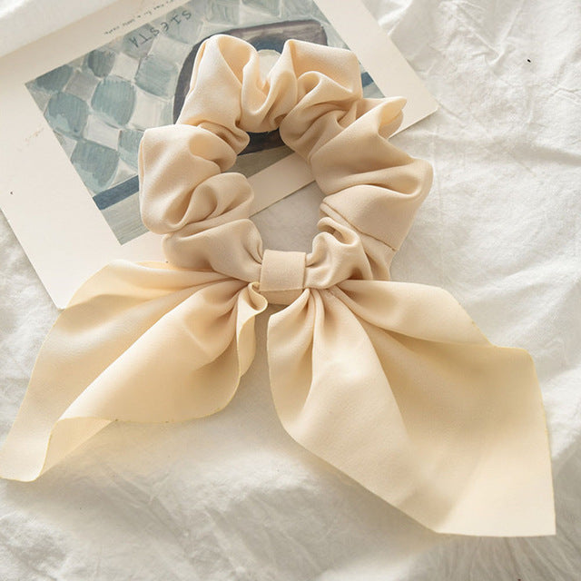 Bowknot Silk Hair Scrunchies with Pearl