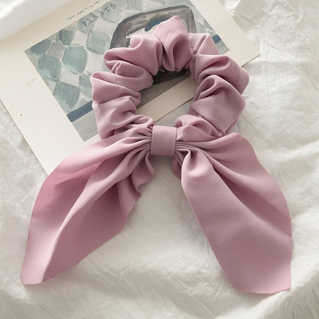 Bowknot Silk Hair Scrunchies with Pearl