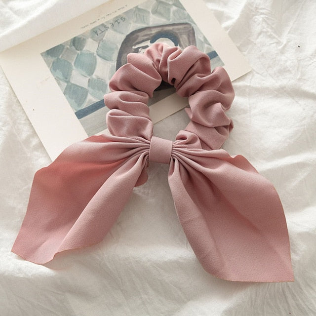 Bowknot Silk Hair Scrunchies with Pearl