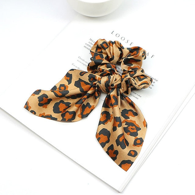 Bowknot Silk Hair Scrunchies with Pearl